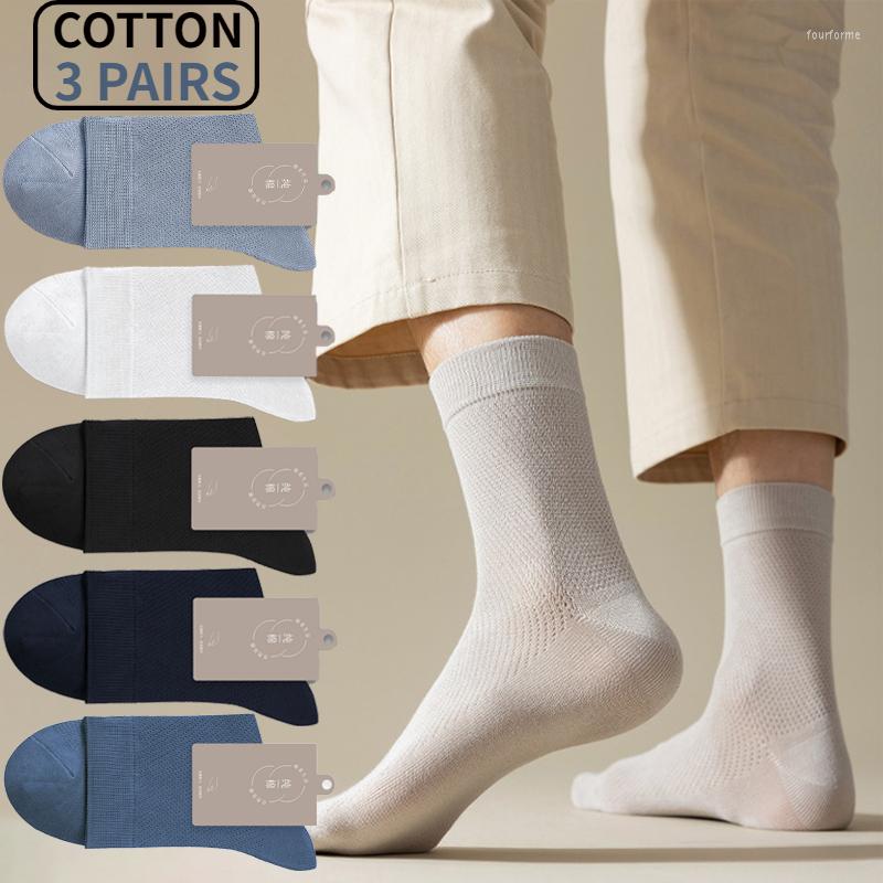 

Men's Socks 3 Pairs Men 96% Cotton Mesh Summer Antibiosis Business Deodorant Crew Sock Breathable Male Solid Color High Quality, Blue