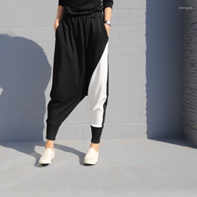 

Women's Pants Drop Streetwear Crotch Patchwork Harem Women Fashion Hip Hop Summer Loose Fit High Waist Elastic Cotton Casual Sweatpants, Black