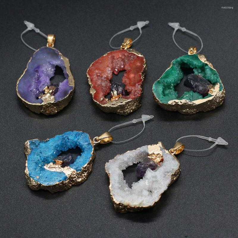 

Pendant Necklaces Natural Stone Pendants Agatess Druzy Quartaz Charms Necklace For Jewelry Making DIY Earings Size 30x40-35x45mm