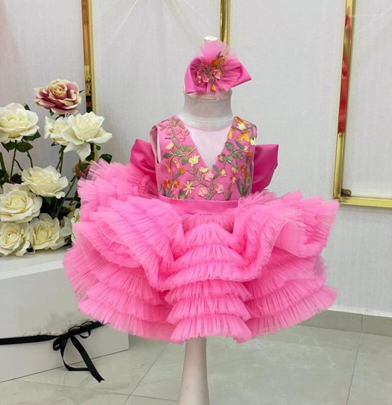 

Girl Dresses Puffy Tulle Handmade Girls Knee Length Fluffy Tiered Wedding Party Gowns For Princess Pageant Birthday, Pink