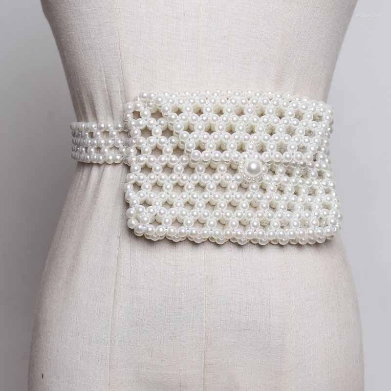 

Belts SeeBeautiful Fashion 2023 Summer Autumn Simple Hollow Out Artificial Pearl Small Bag Girdle Waist Women Tide N006Belts, Black