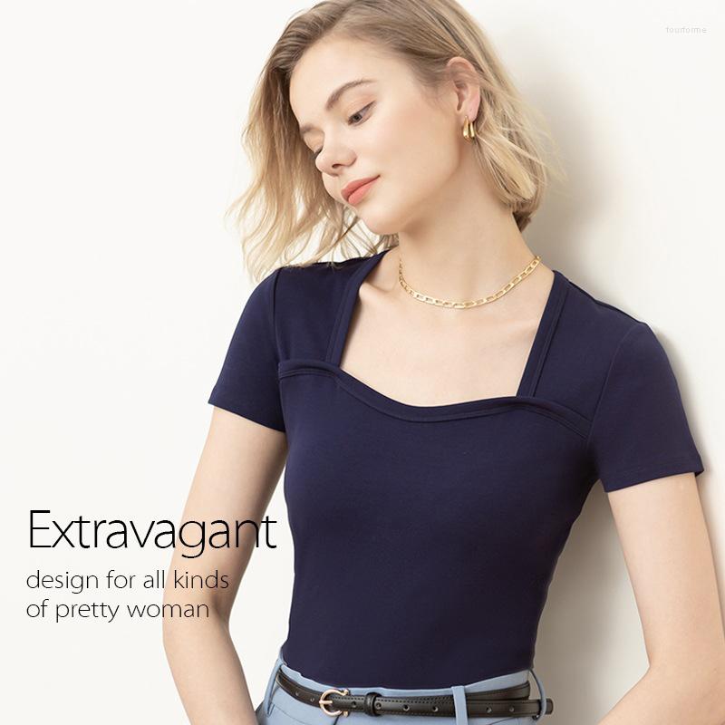 

Women's T Shirts 2023 Summer Thread Short Sleeve Square Neck T-shirt Women Korean Version Slim Cotton Bottom Shirt Women's Wear, White
