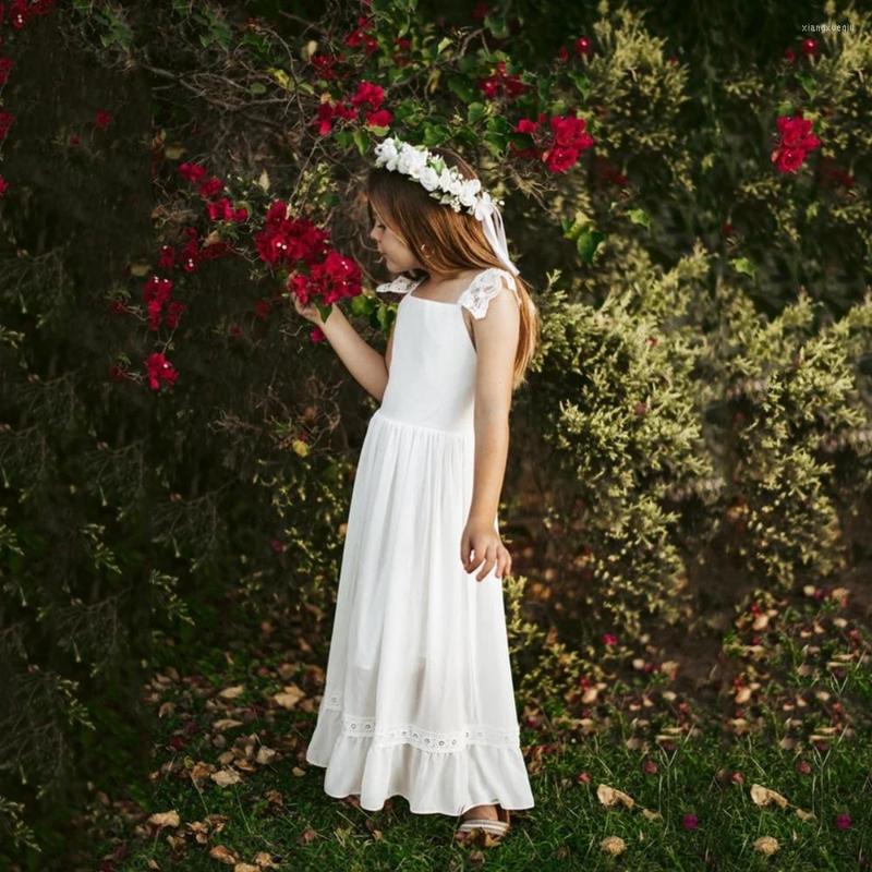 

Girl Dresses Lace Appliques Flower Dress Simple A-Line Square Collar Neck Birthday Party Ankle-Length Chiffon First Communion Gown, Yellow