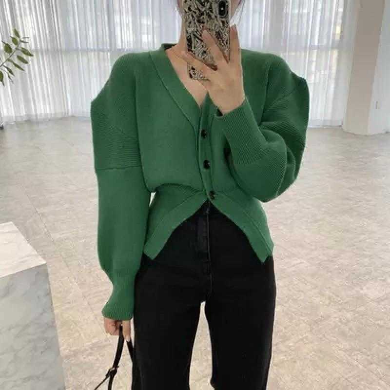 

Chic Autumn Winter Retro Elegant Womens Sweaters V Neck Three Button Design, Black