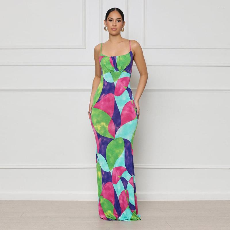 

Casual Dresses 2023 Summer Women' Fashion Printed Off-Shoulder Sexy Suspenders Backless Slim Fit Night Club Style Dress, Multicolor