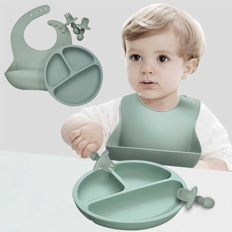 

Cups Dishes Utensils 4PCS/Set Newborn Portable Children's Tableware Waterproof Baby Bibs BPA Free Feeding Plate For Food Spork Dining Appliance AA230413