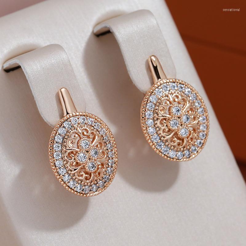 

Dangle Earrings Vintage Zircon Drop 585 Rose Gold Women Luxury Oval Geometric Classic Hoops Fashion Wedding Jewelry