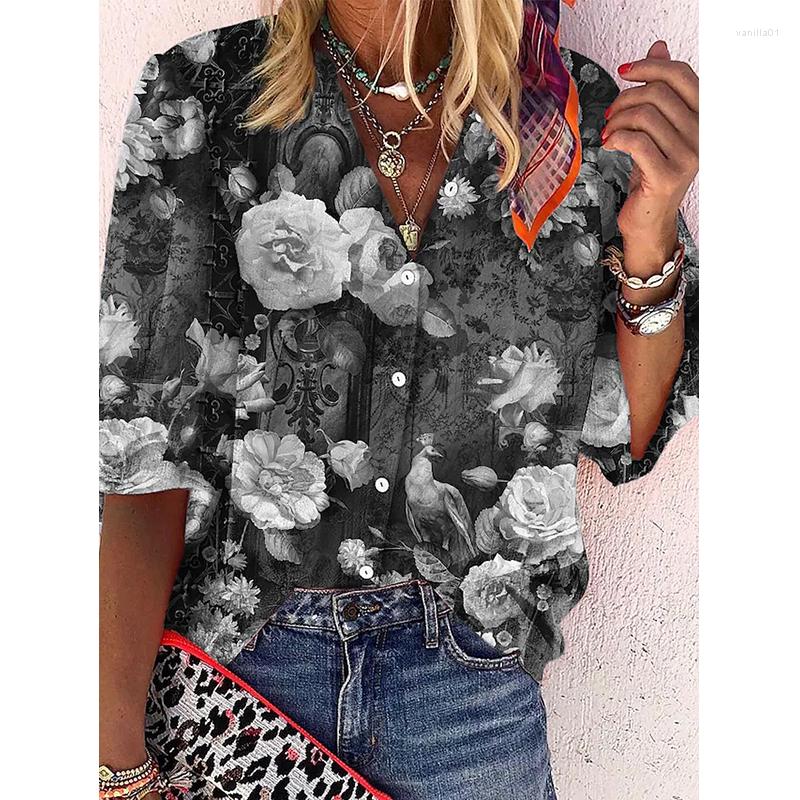 

Women's Blouses Elegant Loose Peacock Print Women Shirt Office Large Size Long Sleeve V Neck Tops Casual Ladies Matching Cardigan Blouse, Lzx076