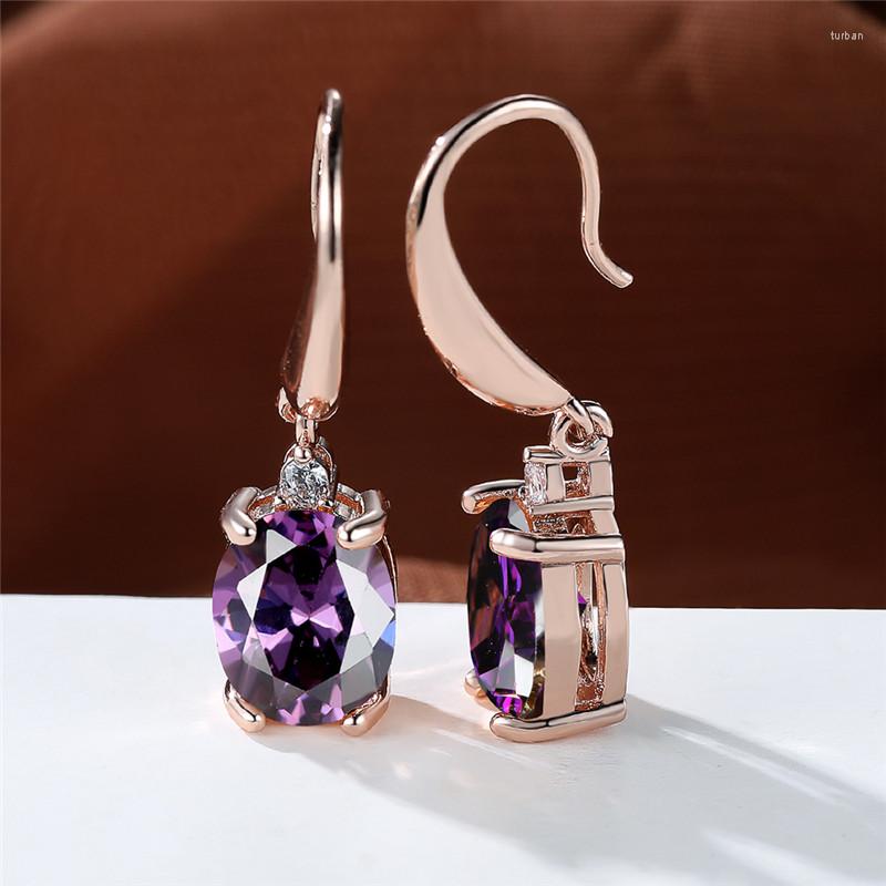 

Dangle Earrings Luxury Crystal Oval Stone Drop Multicolor Zircon Long Dainty Rose Gold Color For Women Jewelry
