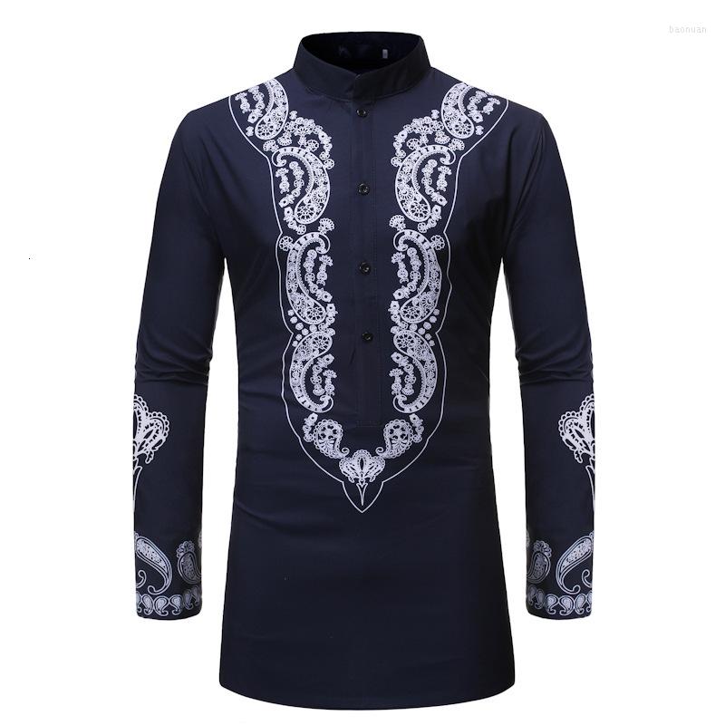 

Ethnic Clothing African Men Clothes Print Blouse Muslim Shirt Long Fund Sleeve Tops Bazin For Traditional Dresses