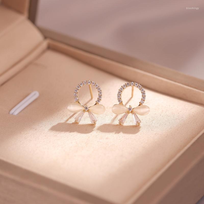 

Stud Earrings Korean Summer Fashion Delicate High Quality Sweet Design Opal Bow Gift Banquet Wedding Woman Jewelry 2023