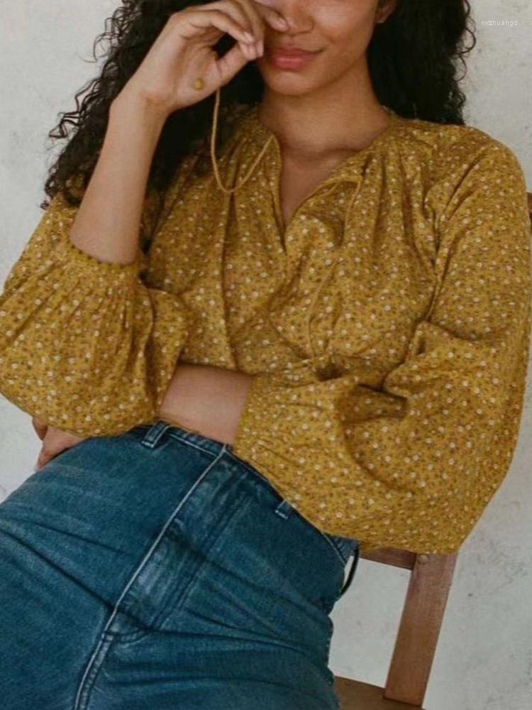 

Women' Blouses Women Prairie Chic Shirt Lace-up Floral Print 2023 Spring Summer Female Puff Sleeve, Blouse