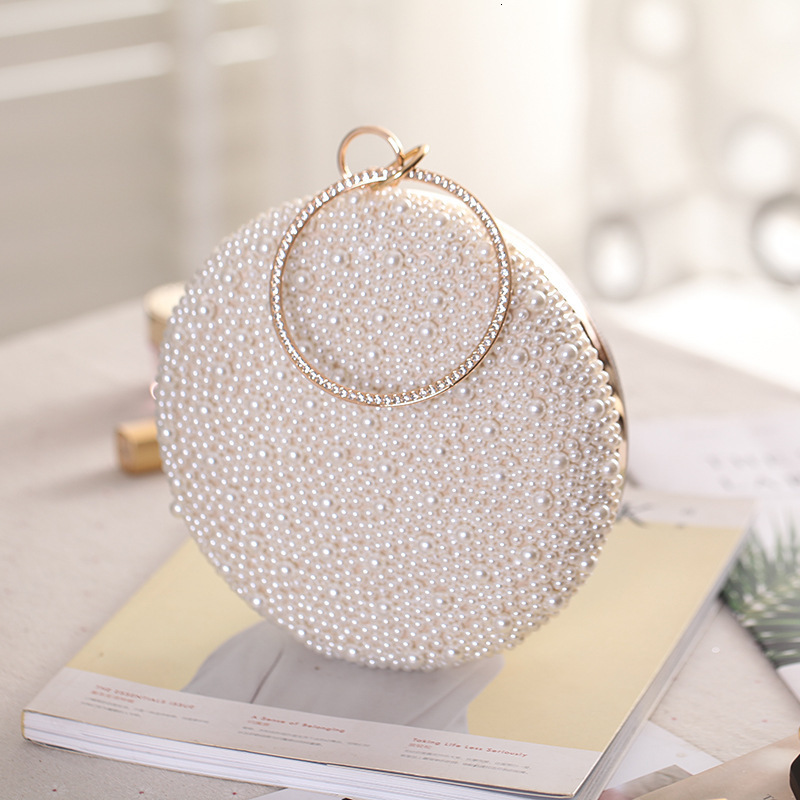 

Evening Bags Bling Pearl Bags for Women Small Round Shape Clutch Bag Diamond Luxury Designer Handbag Female Evening Clutch Wedding Bag Z248 230414, Champagne
