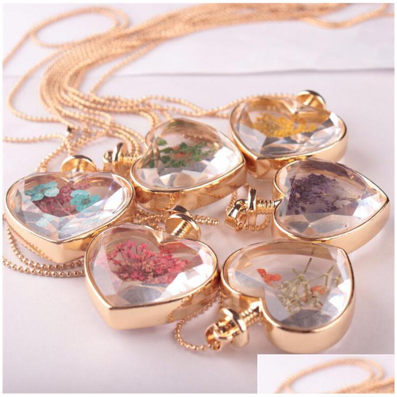 

Pendant Necklaces Dry Flowers Necklace Heartshaped Glass Fine Jewelry Summer Style Long Collares Per Vial Bottle Drop Deliver Dhgarden Dhmgt