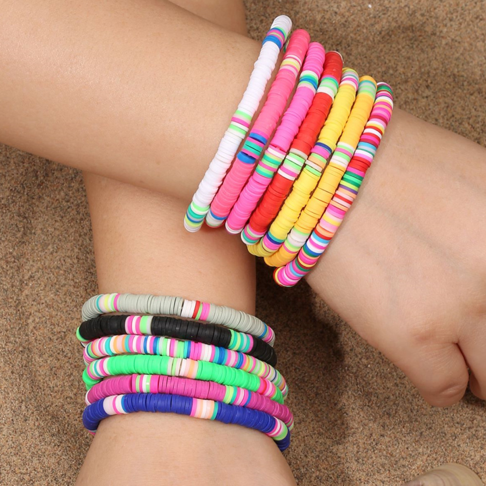 

Surfer Heishi Clay Bead Strands Bracelets Fashion Women Rainbow Stackable Beaded Stretch Friendship Hand Charms Boho Bohemia Summer Beach Jewelry Accessories
