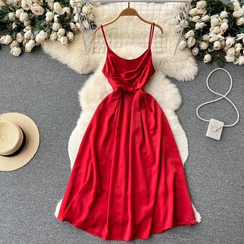 

Casual Dresses Summer Gentle Wind Temperament V-neck Careful Backless Zipper Halter Dress, Black