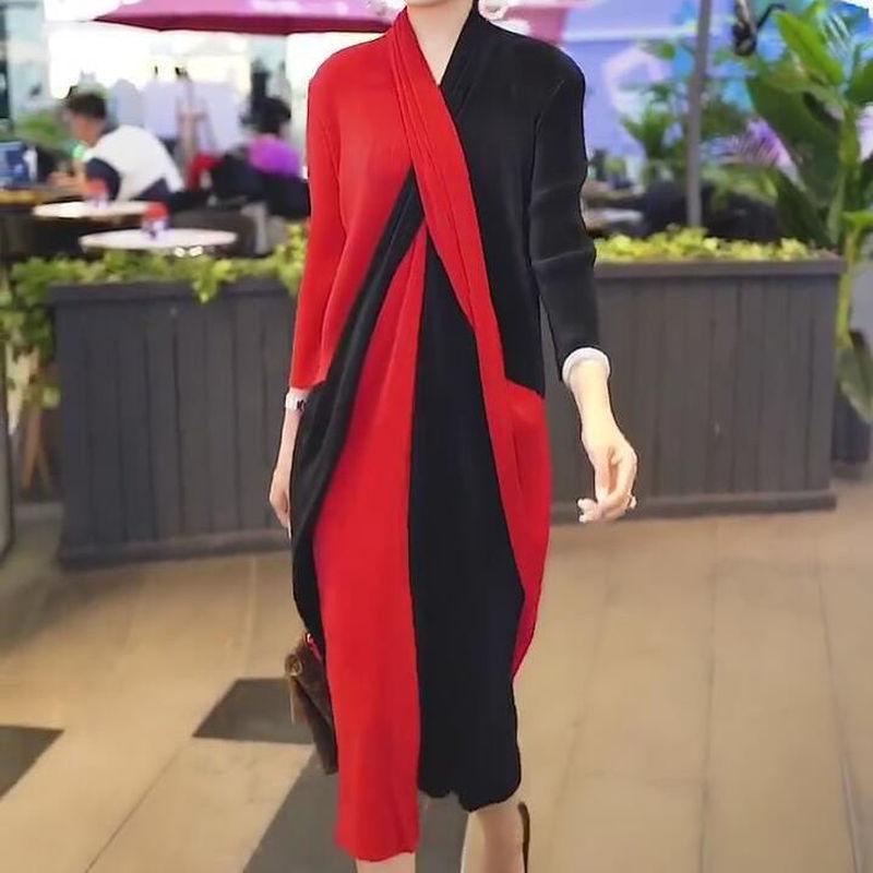 

Casual Dresses Fashion Ladies Dress 2023 Autumn V-neck Color Matching Elegant Temperament Long Women's Vestidos Party Costume K1129, Grey