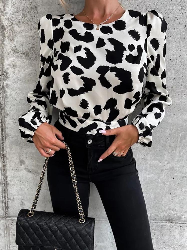 

Women' Blouses Round Neck Lantern Sleeve Print Blouse Sexy Lady Backless Lace Up Pullovers Tops Women Streetwear Party Club Hollow Out, 01 print