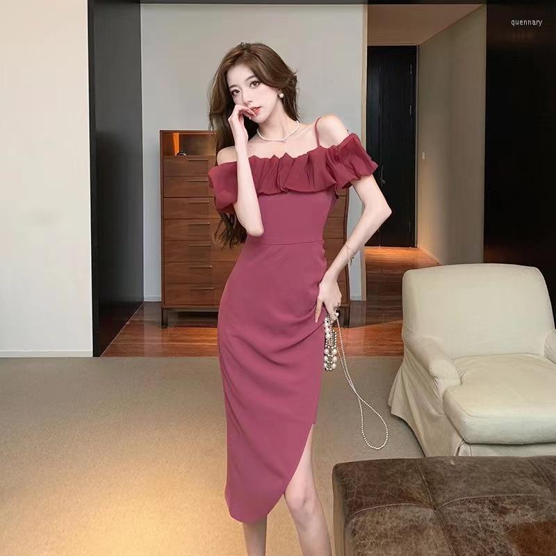 

Casual Dresses Female Elegant Gradiation Skirt Red Wedding Party Dress, Apricot