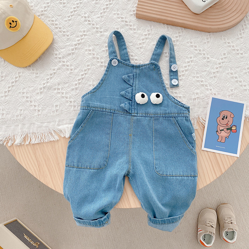 

Overalls Autumn Children's Overalls Cotton Denim Suspenders Pant Cartoon Eyes Baby Boy Jeans Trousers Girls Kids Loose Jumpsuit Clothes 230414, Blue