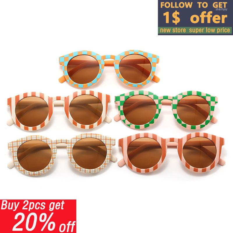 

Sunglasses 2023 Children Cute Checker Panel Color Round UV400 Baby Girls Outdoor Sun Protection Kid Glasses