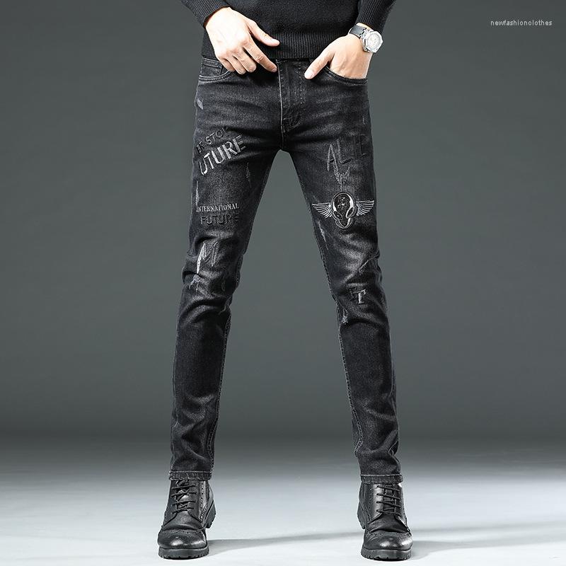

Men's Jeans High Quality Spring Autumn Embroidery Men Skinny Pants 90s Streetwear Cowboy Male Denim Brand Designer Hiphop Trousers, Bluec07