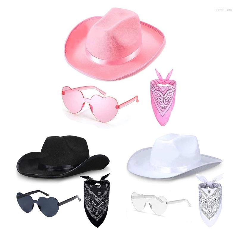 

Berets Flat Hats Brimmed Hat Western Cowgirl Scarf Eyeglasses Adult Female Cosplay Costume Kerchief Night Club Headdress, Pink