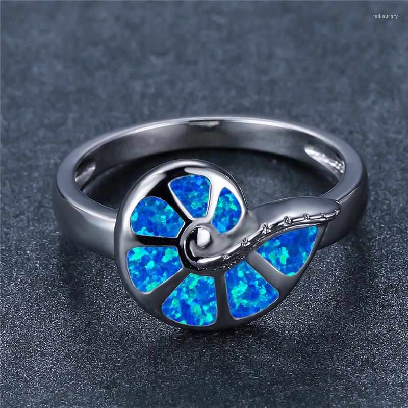 

Wedding Rings Cute Ocean Animal Conch Ring White Blue Opal Stone Champagne Gold Silver Color Engagement For Women Accessory Jewelry