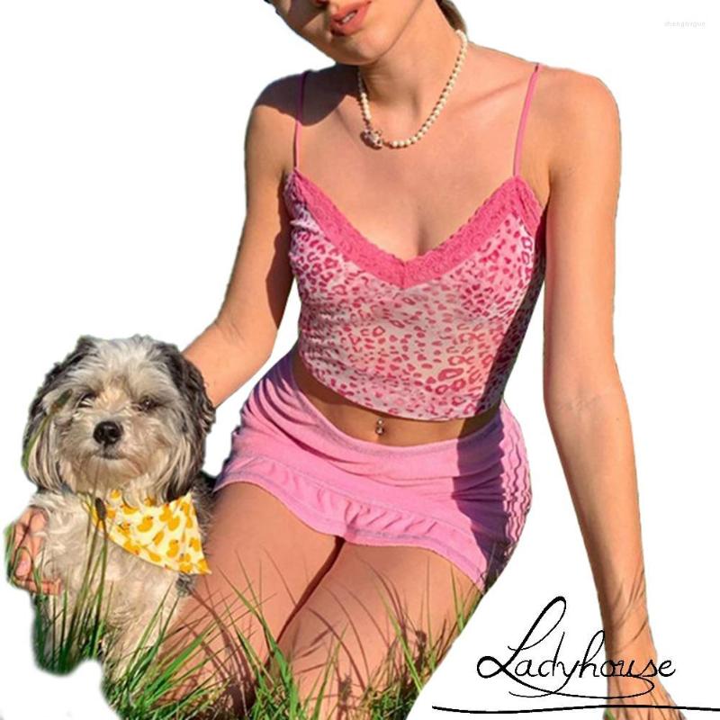 

Women's Tanks Women Sexy Spaghetti Strap Camisole Sleeveless Lace Trim Leopard Print Crop Cami, Picture shown