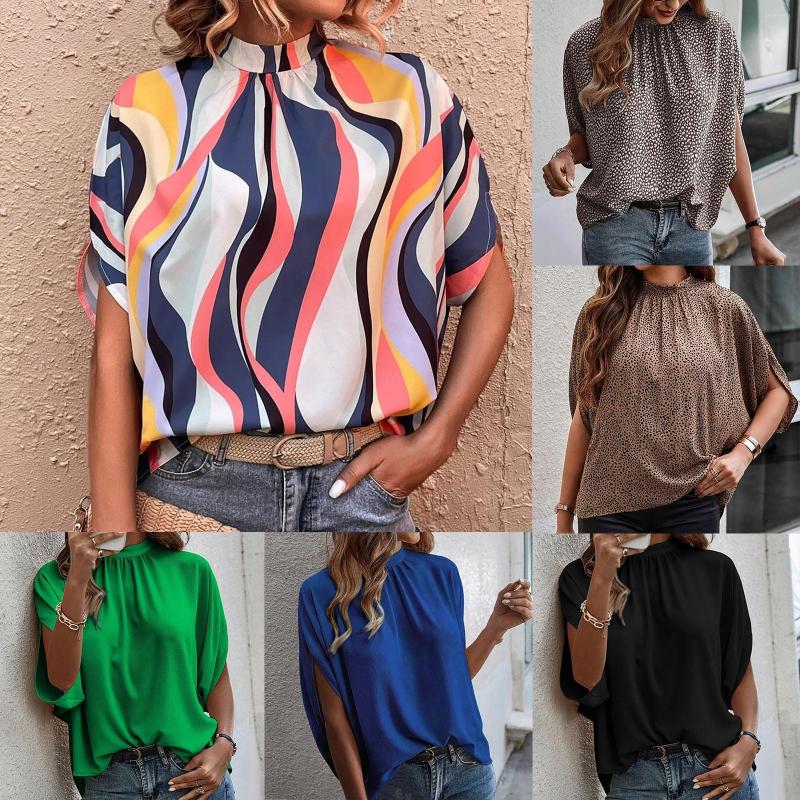 

Women's Blouses Women Loose Blouse Casual Solid Tie Back Batwing Sleeve, Dark blue