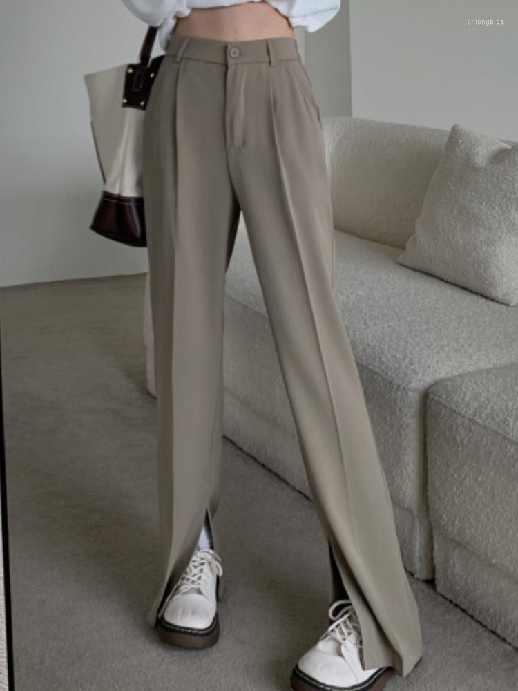 

Women' Pants Casual Button High Waist Loose Straight 2023 Spring Summer Ladies Wide Leg Trousers Female Solid Pantalons, Black