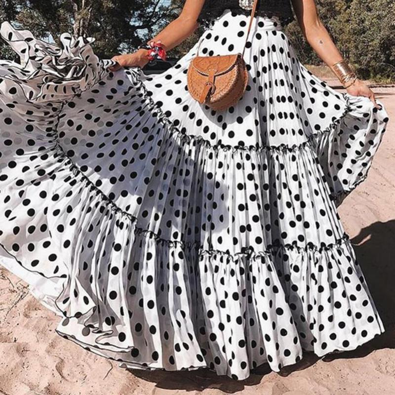 

Skirts Ruffle Skirt High Waist Polka Dot Summer Women Plus Size Ruffled A Line Swing Maxi, Light blue