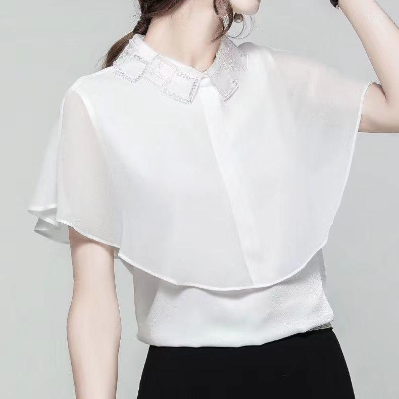 

Women' Blouses Chiffon Women' Vintage Shirt Baby Collar Short Sleeve 2023 Summer Niche Chic Temperament Age Reducing Top Fashion Tops, Blue