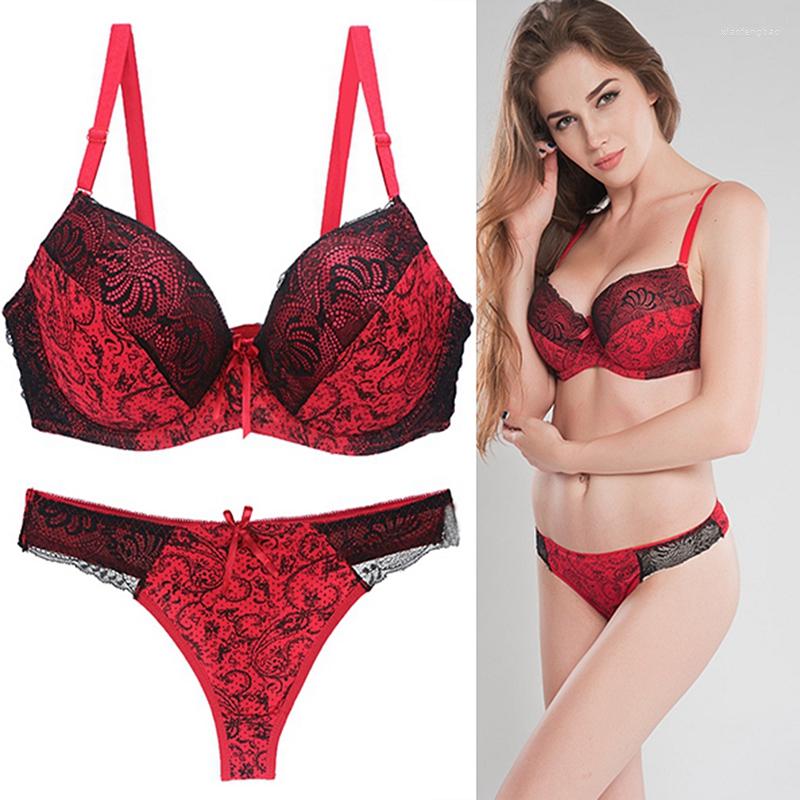 

Bras Sets 2pcs/Sets Push Up Bra Set Women Health Lace Underwire & Brief Sexy Lingerie Panty Female, Red