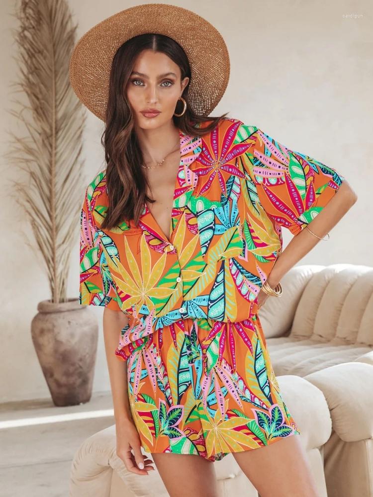 

Women' Tracksuits 2 Pieces Set Sexy Summer Spring Fashion Women 2023 Female Tops Stripe Print Short Sleeve Shirt And Elastic Waist Shorts, Multi