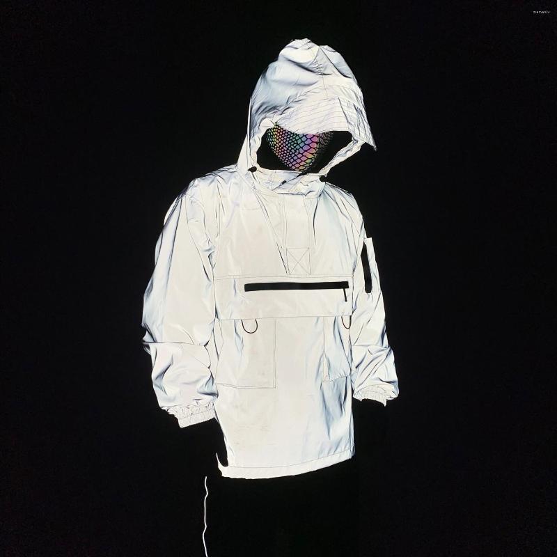 

Men's Jackets 2023 Men's Multi-Pocket Colorful Reflective Tooling Jacket Loose Hooded Casual, Gray