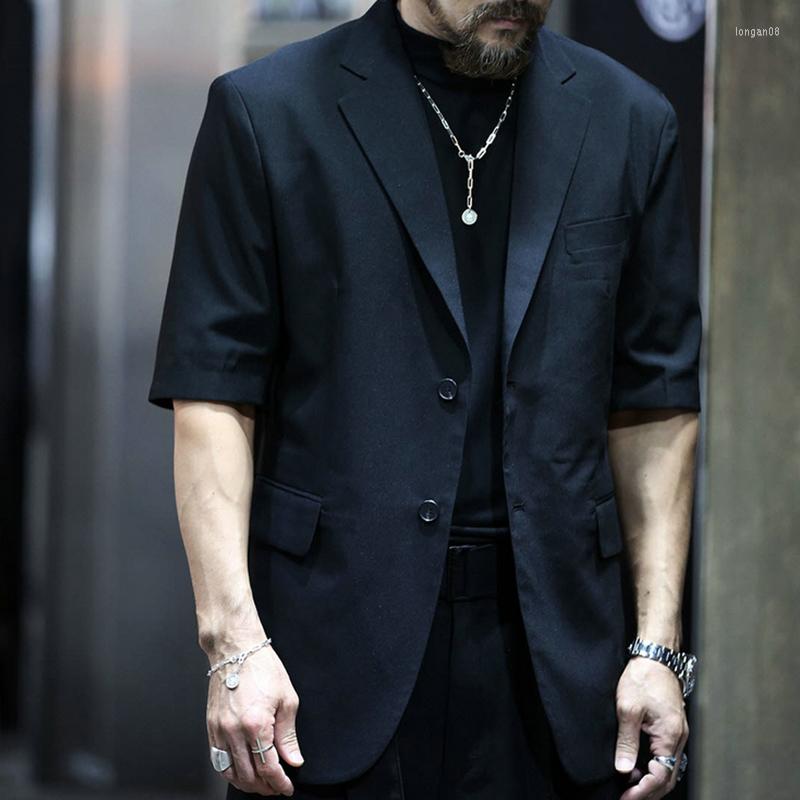 

Men' Suits Men' Solid Color Single Breasted Fashion Short Sleeve Suit Jacket Summer Thin Versatile Slim Hairdresser, Black