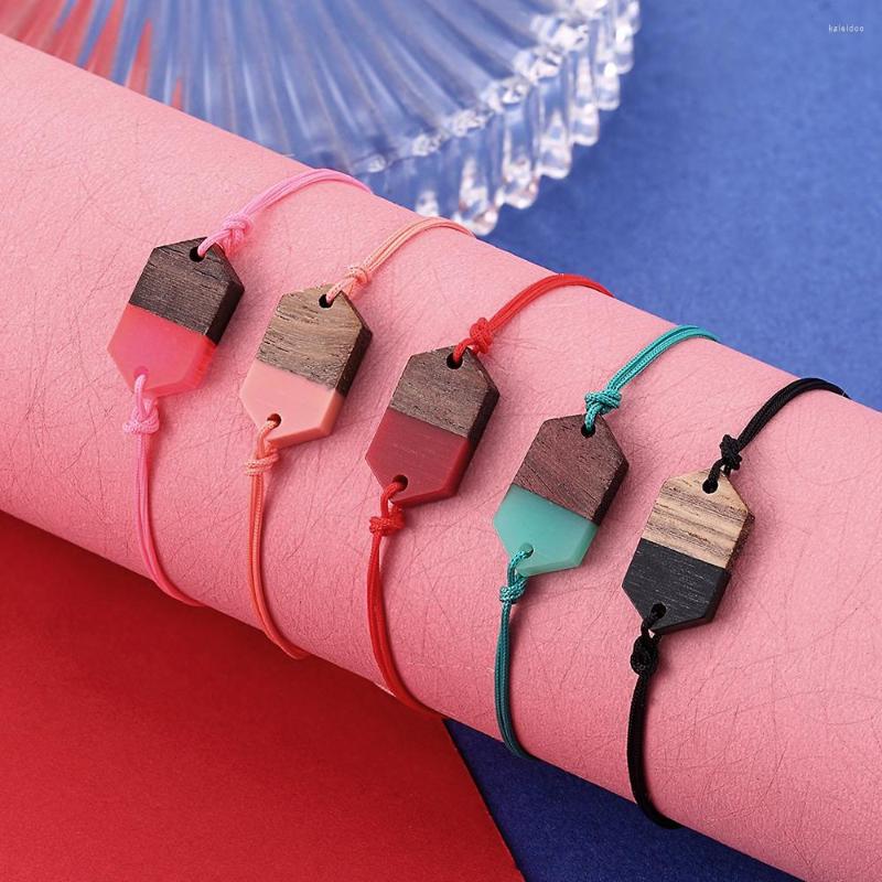 

Charm Bracelets YIZIZAI Vintage Handmade Splice Wood Resin Couple Bracelet Geometric Shape Braided Rope For Women Men Jewelry Gifts
