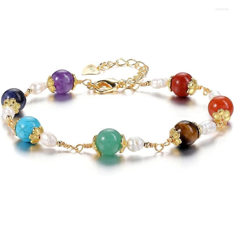 

Strand 7 Chakra Crystal Bracelets14K Gold Plated Copper Multilayer Natural Gems Reiki Healing Stone Beads Ankle Bracelets Adjustable