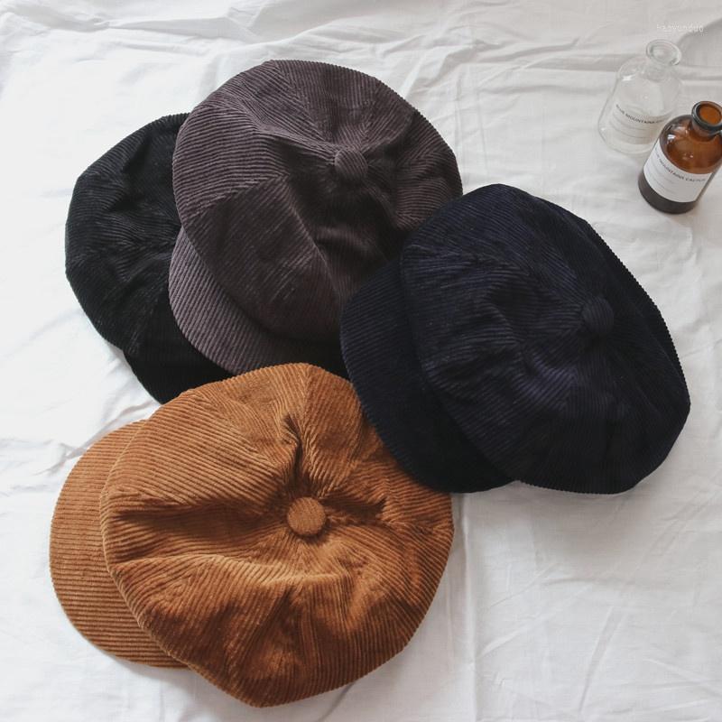 

Berets Solid Color Corduroy Keep Warm Outdoor Women Beret Spring Autumn Short Brim Unisex Sboy Cap Peaked, 01