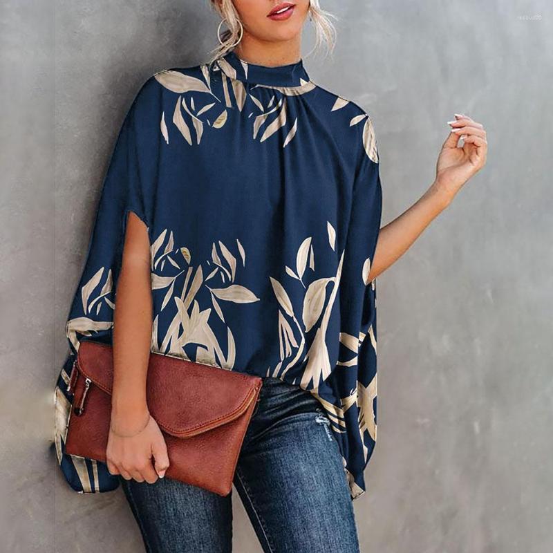 

Women's Blouses Casual Print For Women Fashion 2023 White Blue Floral Top Loose Batwing Sleeve Blouse Elegant Ladies Tops Summer Shirts, Black letter