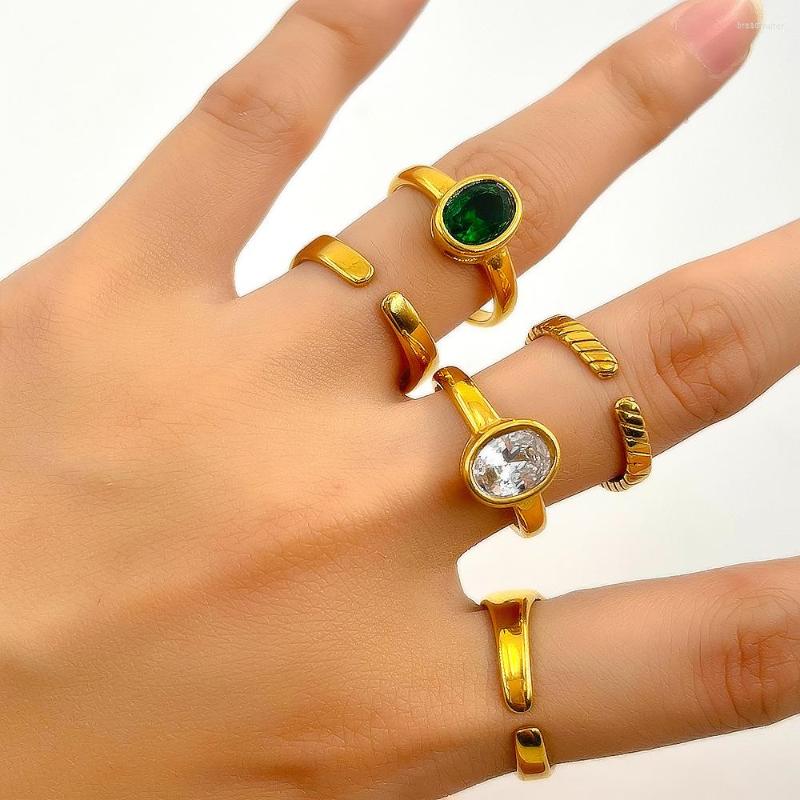 

Cluster Rings 316L Stainless Steel Anillos Steampunk Gold Color Cubic Zirconia Finger Wedding Punk Engagement For Women