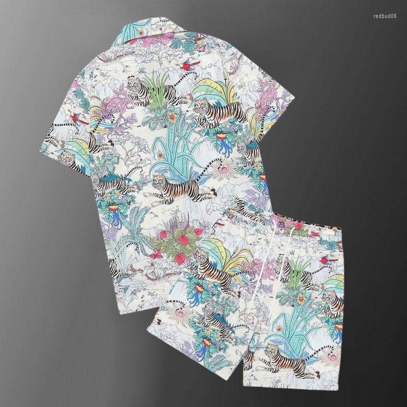 

Men's Tracksuits Summer Shirts Shorts Men Clothing Vintage Tiger Print Pattern Shirt Suit Casual Loose Short Beach Sleeve Set Tracksuit, Picture
