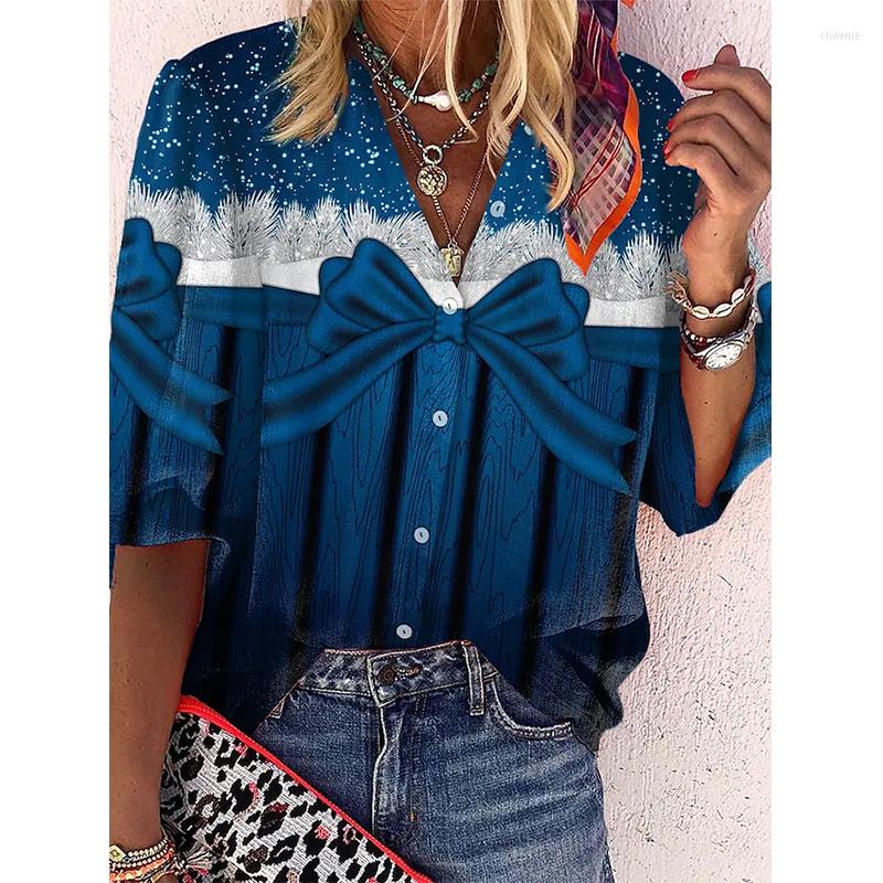 

Women's Blouses Elegant Loose Bow Tie Print Women's Shirts Office Large Size Long Sleeve V Neck Tops Casual Ladies Home Cardigan Blouse, Lzx075