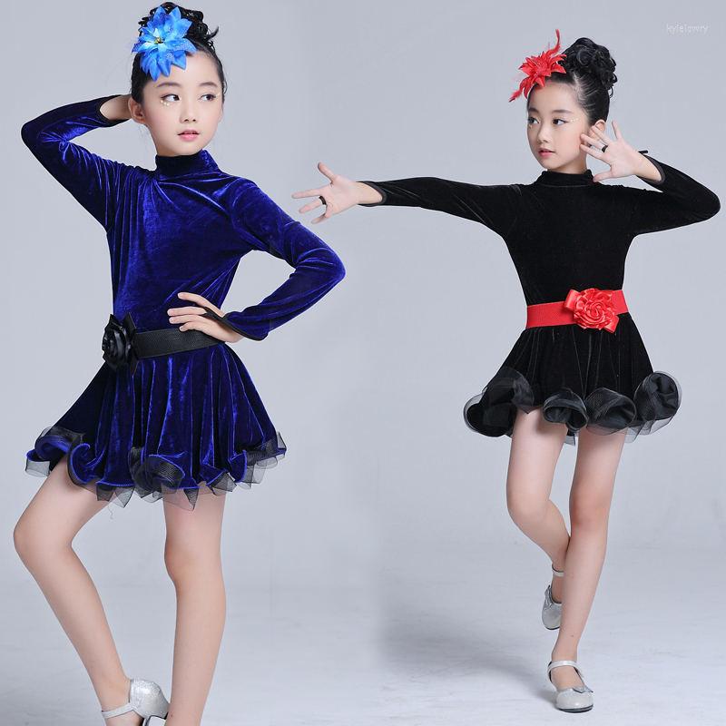 

Stage Wear Style Latin Dance Skirt Children Performance Autumn And Winter Gold Velvet Clothing Girls Practice Clothes