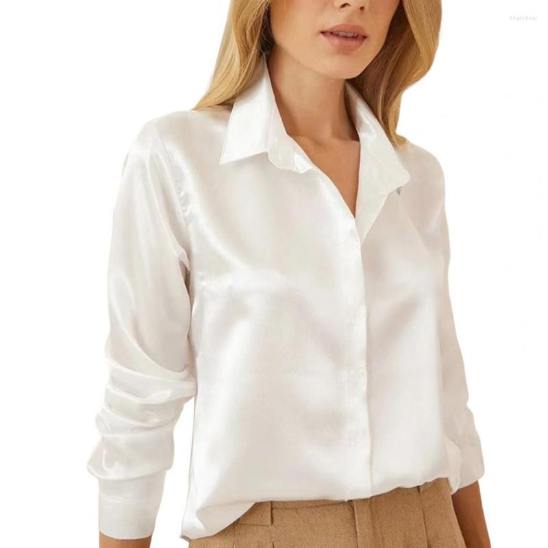 

Women's Blouses Women Spring Shirt Turn-down Collar Single-breasted Hidden Buttons Cardigan Long Sleeves Satin OL Style Blouse 2023, Green