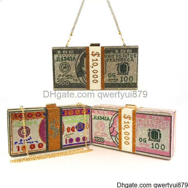 

qwertyui879 Money Clutch Rhinestone Evening Party Dinner Bag 10000 Dollars Stack of Cash Handbags Shoulder Purse 8 Color 413SMT, Colour