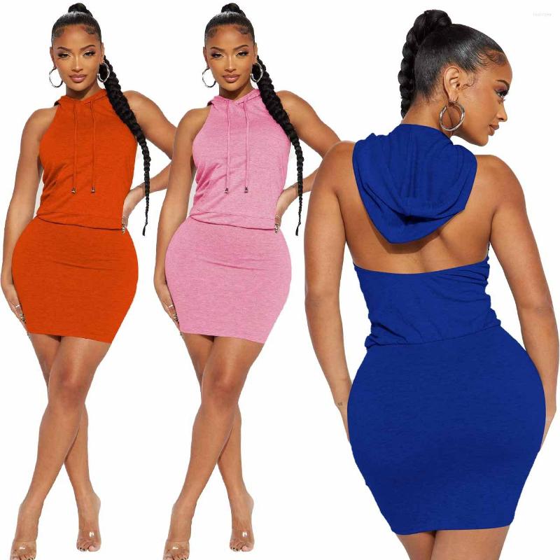 

Casual Dresses Summer Dress 2023 Hooded Sexy Sleeveless Women Fashion Backless Short Package Hips Slim Club Female Vestido, Blue