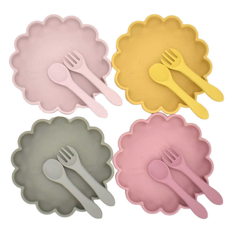 

Cups Dishes Utensils 4Pcs/Set Cute Cartoon Lion Baby Silicone Plate Spoon Set Portable Waterproof Feeding Silica Gel Dishes Kids Non-slip Tableware AA230413