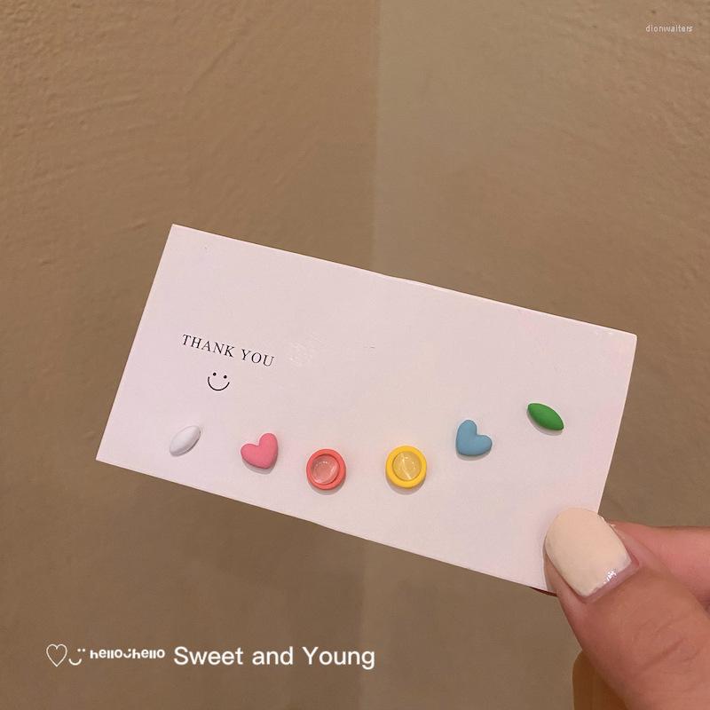 

Stud Earrings Fashion S925 Cute Color Opal Set Combination Female Love Geometric Candy Summer Tide